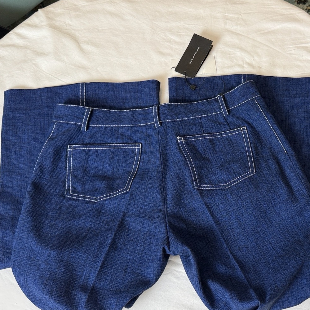 NWT Wes Gordon Blue Trouser Jeans White Stitch Slub 8 Preppy Quiet Luxury Retro - Picture 3 of 14